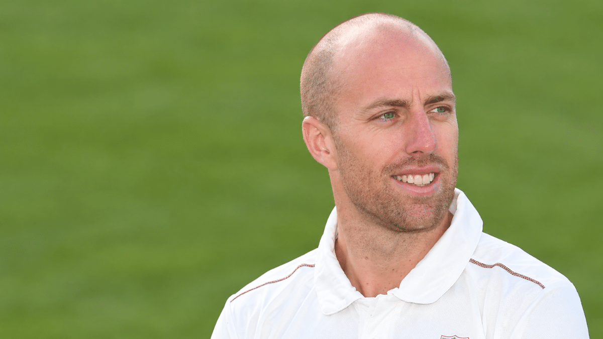 Jack Leach, England left-arm spin bowler, in his cricket jersey.